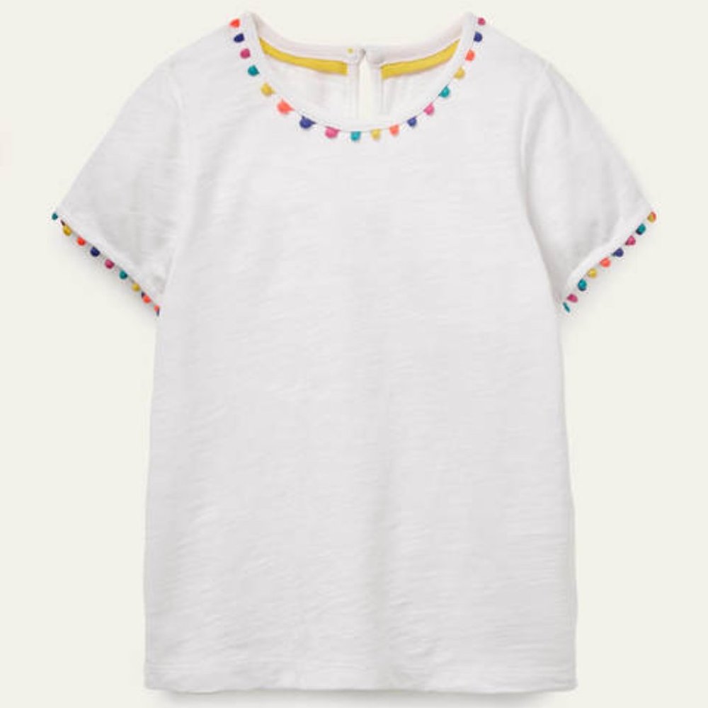 Mini Boden white pom pom tee